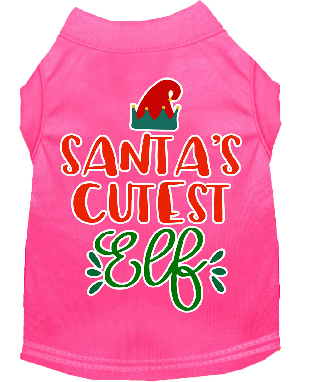 Santa's Cutest Elf Screen Print Dog Shirt Bright Pink Lg